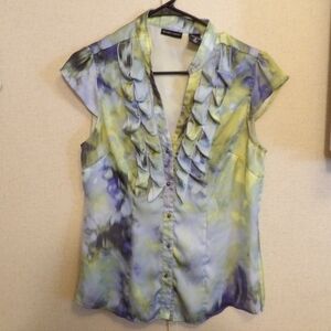 New York & Co. Women's Sleeveless Blouse Tie Dye Ruffle Top sz. 6